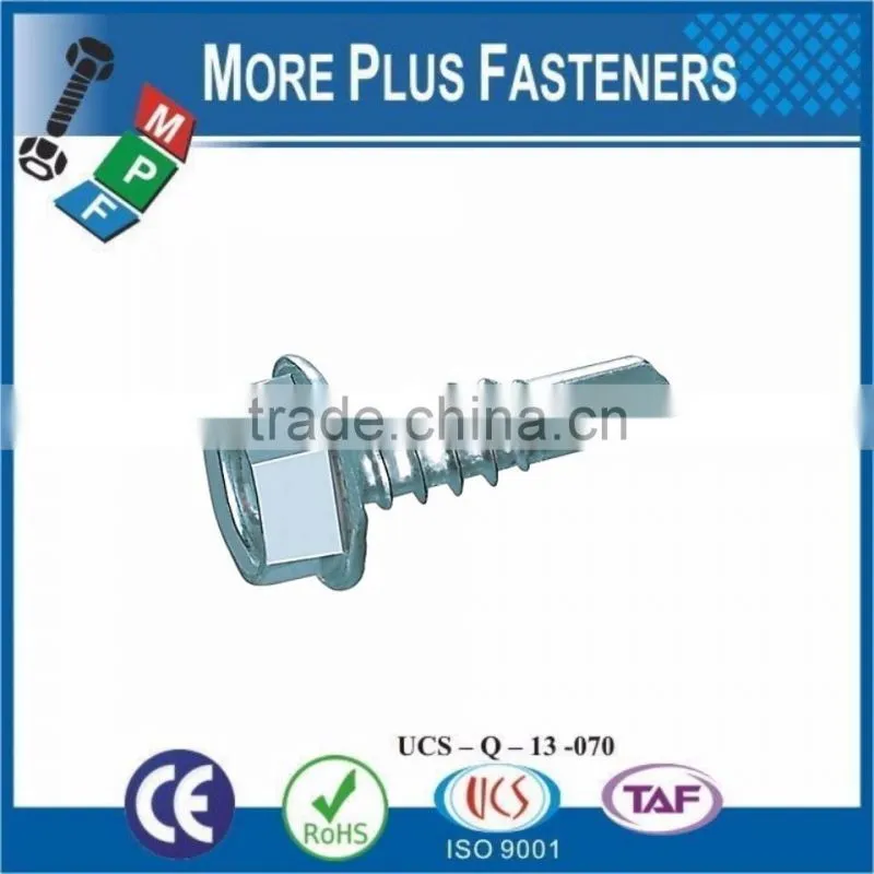 Made in Taiwan Self Drilling Hexagonal Head Screw Washer Faced DIN 7504 K Steel Zinc Plated