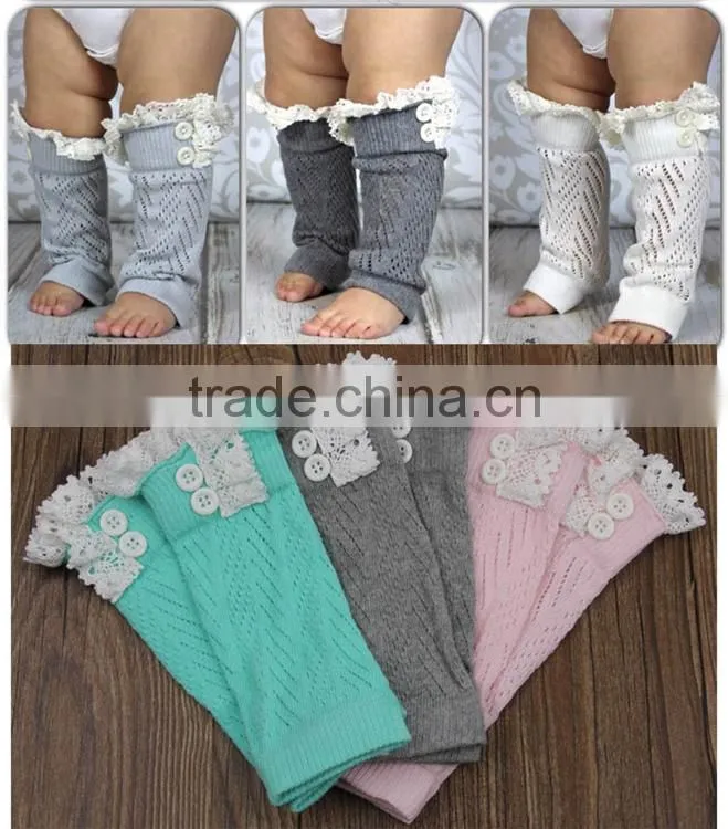 Women Socks Knitted Boot Cuffs Button Leg Warmers Crochet Lace Trim
