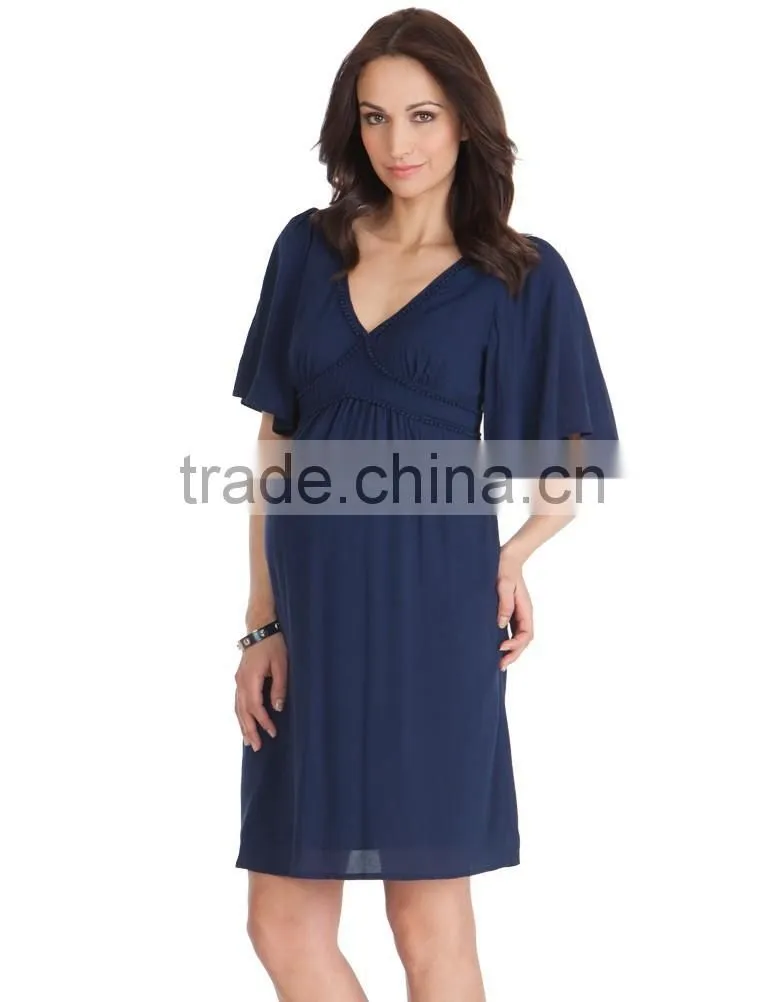 hot sale wholesale clothing for pregnant navy flutter sleeve pregnant women dresses