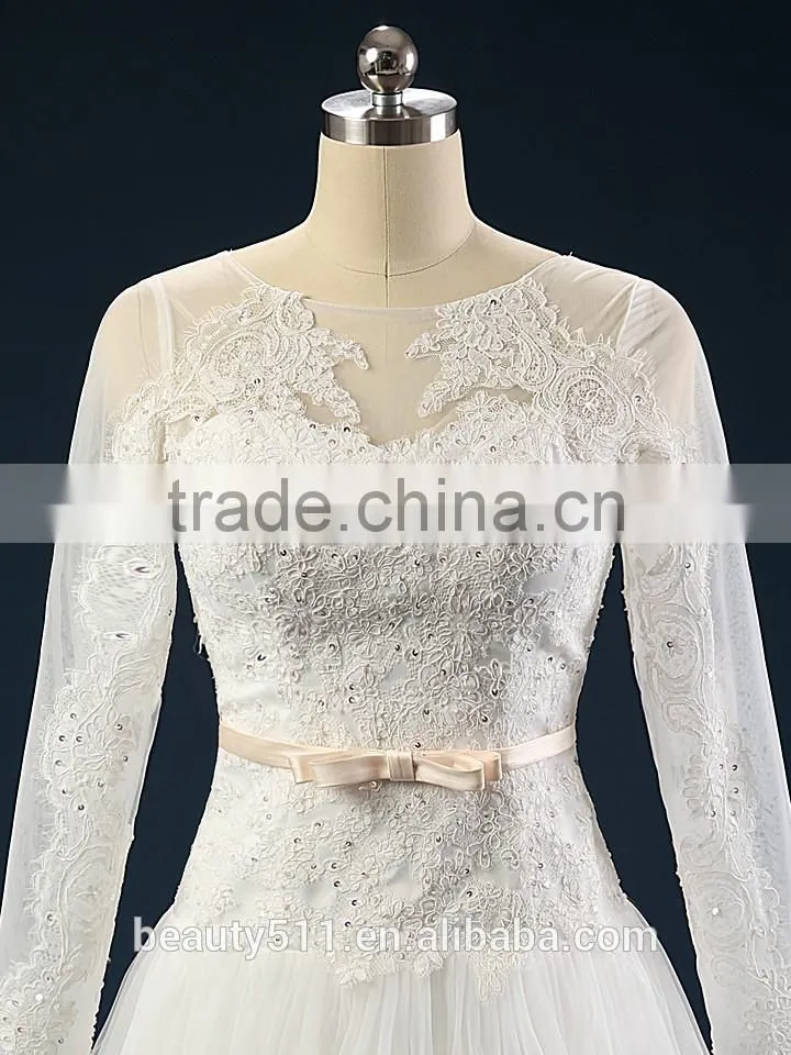 2017 wedding dress Mermaid Lace ball gowns 3/4 sleeves tull net wedding gowns AS41601