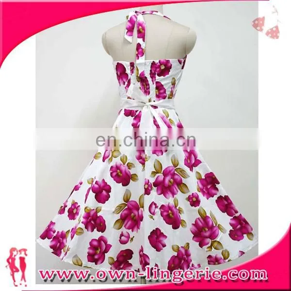 Floral Print Vintage 50s Dresses Women Rockabilly Pin Up Dress
