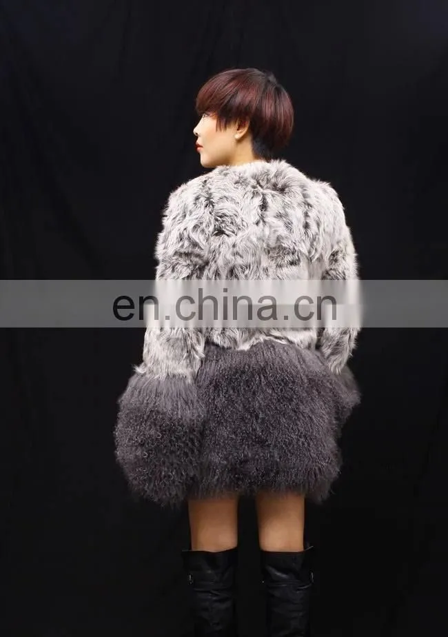 Factory price lamb fur coat with mongolian lamb fur trimming for ladies