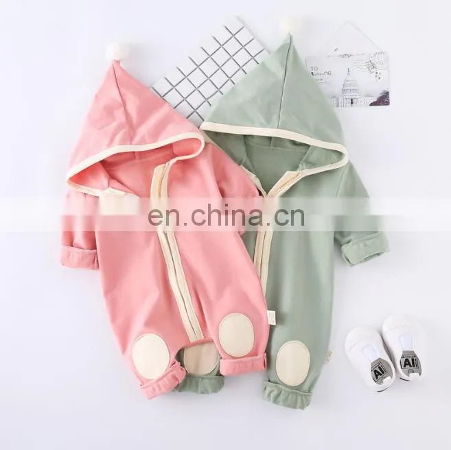 Wholesale Long Sleeve Solid Color Zipper Hoodie Autumn Winter Baby Romper
