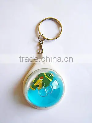 Aqua Acrylic Keychain, Fancy Liquid Hemet Shape Key Ring With Attractive Floater