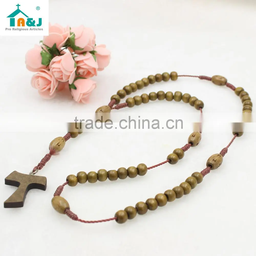Wholesale religious wood beads cord rosary