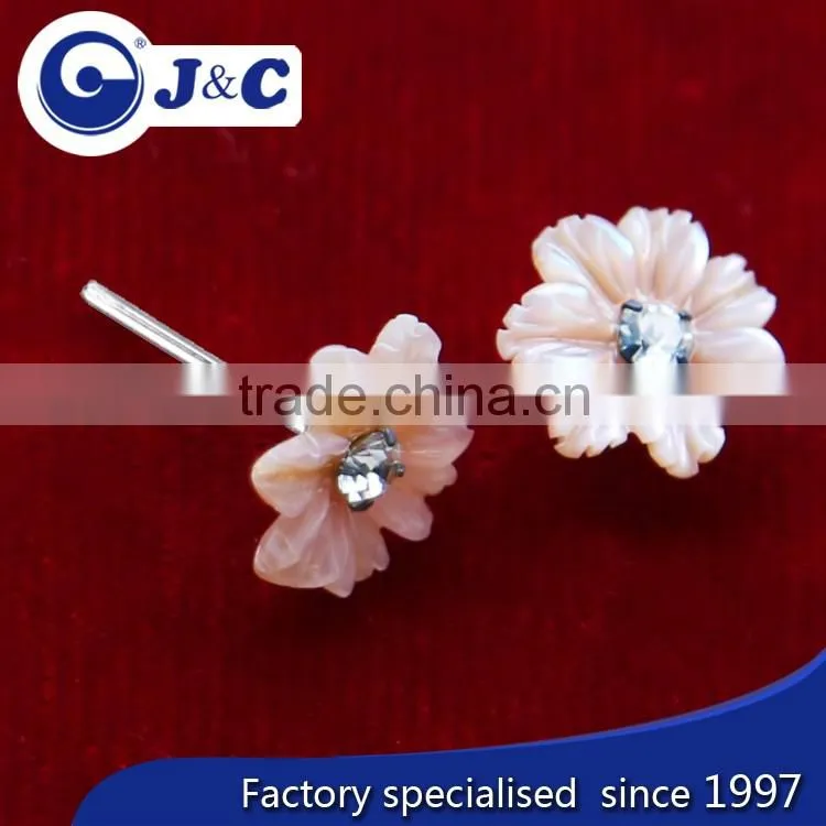 carved customized natural flower sea shell stud,mother of pearl earring