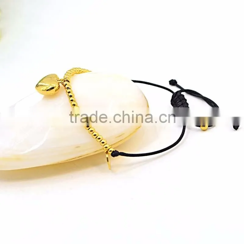 fashion bracelet wax rope adjustable gold bead bracelet with heart pendant