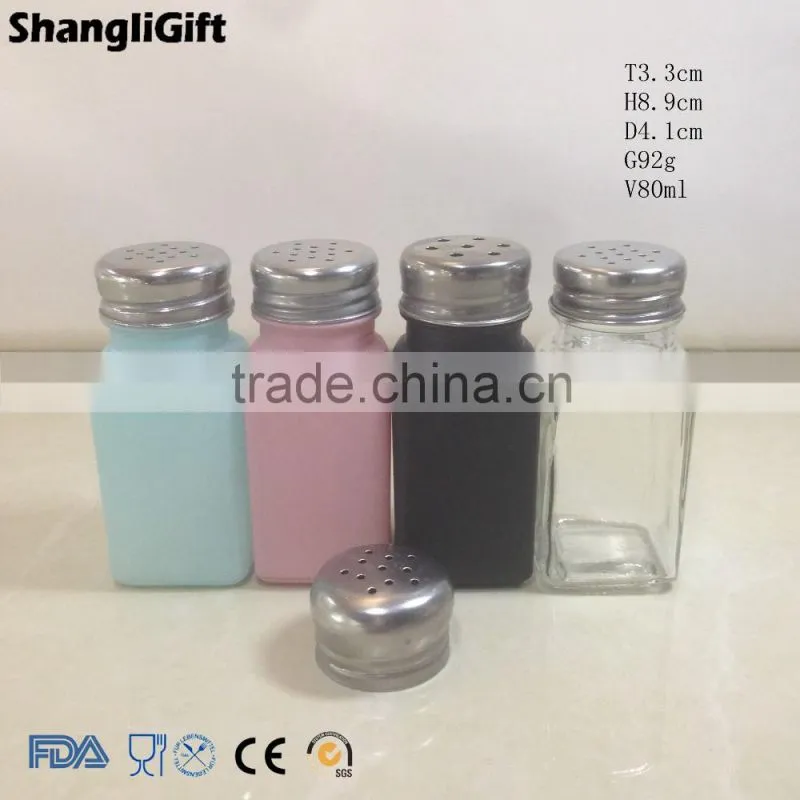 New Design Colored Square Glass Spice Jar Bottles With Screw Cap