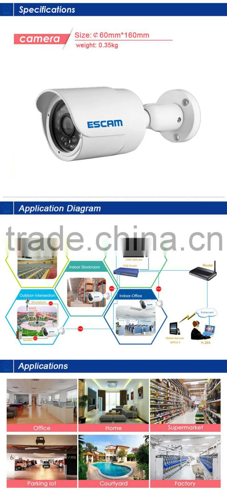 ESCAM 2.0 Megapixel HD Network Mini IR-Bullet Camera
