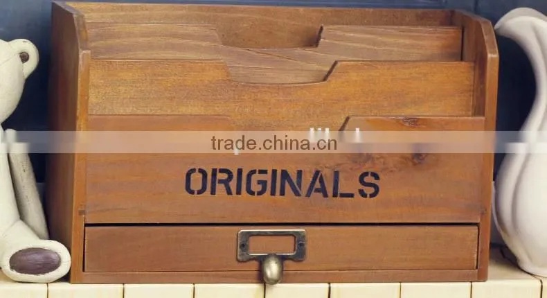 wooden Organizer box, carrying case document holder, wood compartment storage box, paper document holder for office