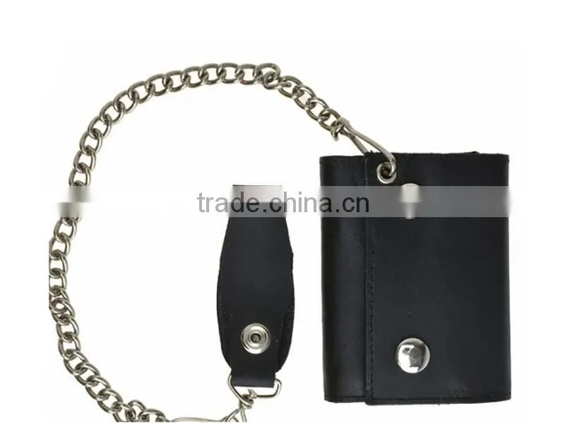 Trifold New RFID Blocking Leather biker wallet chain ID Card Holder Button Closure