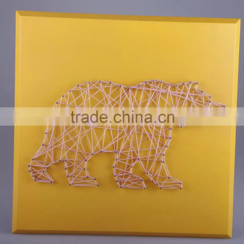 hand-made wooden string wall art with the bear shaped design for home decoration
