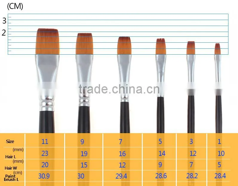 In Stock Flat Shape Nylon Hair 6pcs Set Artist Brush Oil Paint Brush MOQ1