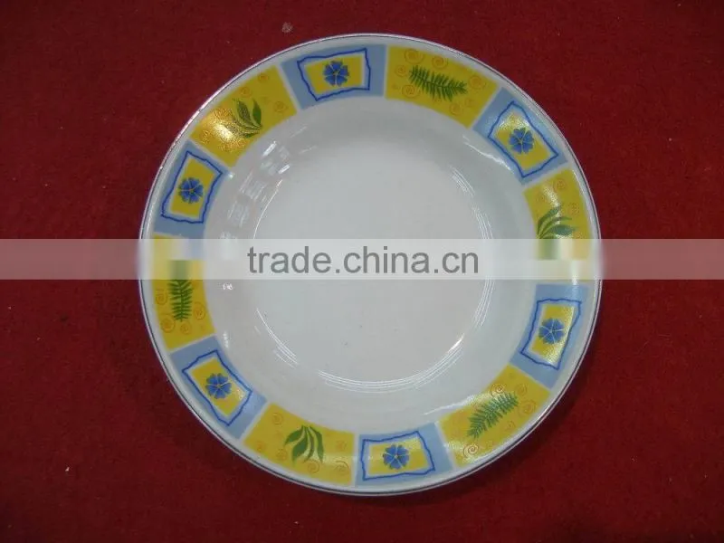 Mid east hot design ceramic deep cut edge plate with flower/lowest price soup plate