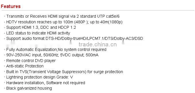 Folksafe FS-HD2001E hdmi extender utp cable with CE FC RoHS Certificates