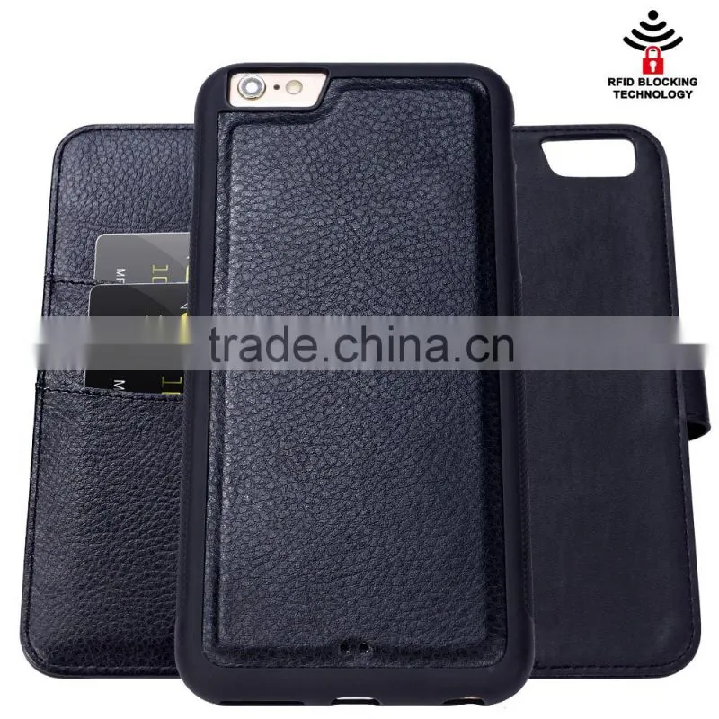 Detachable leather phone case with magnet and RFID material