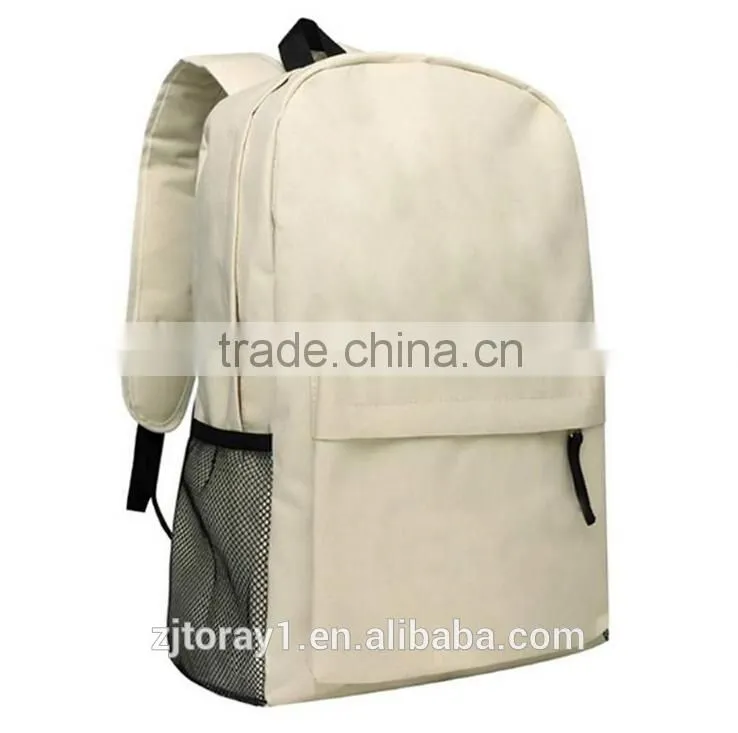Plain White Custom Logo Backpack School Bag