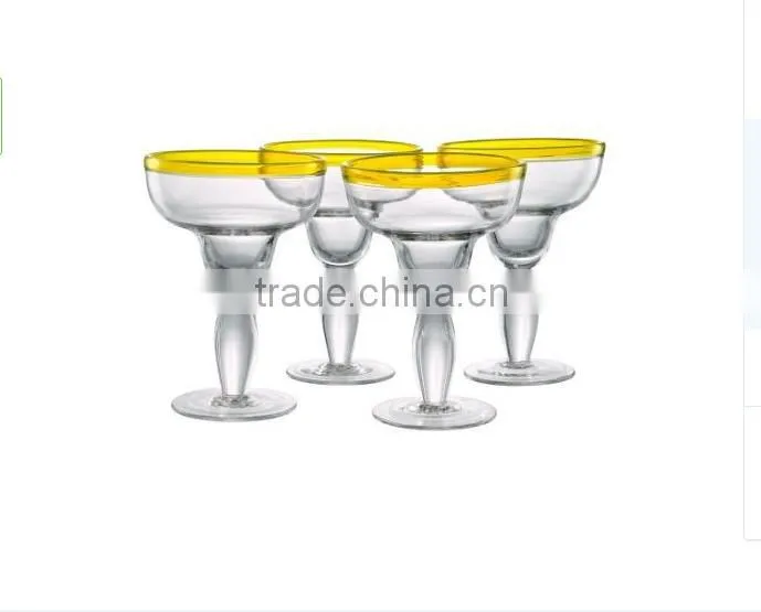 Customized glassware producer blue and yellow rim margaret glass manufacture high quality