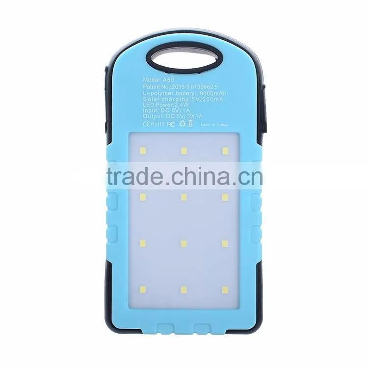 5000mah waterproof solar mobile phone charger with camping lamp