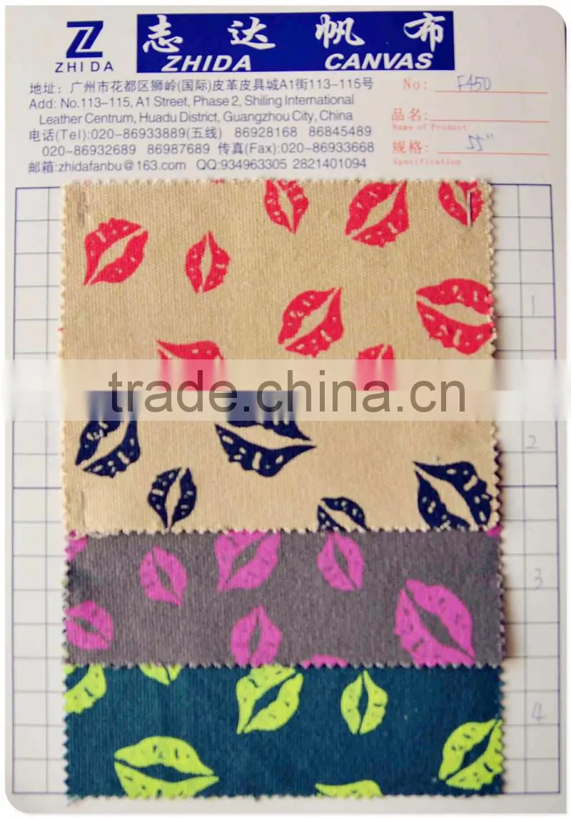 2016 Designer printing organic Cotton Printed Fabric for shoes bag luggage