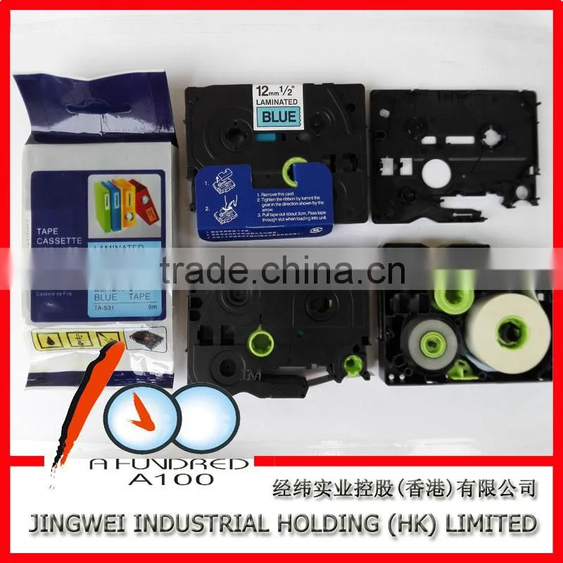 Compatible brother p-touch printer TZe-521,TZe-531,TZe-541 black on blue laminated label ribbon