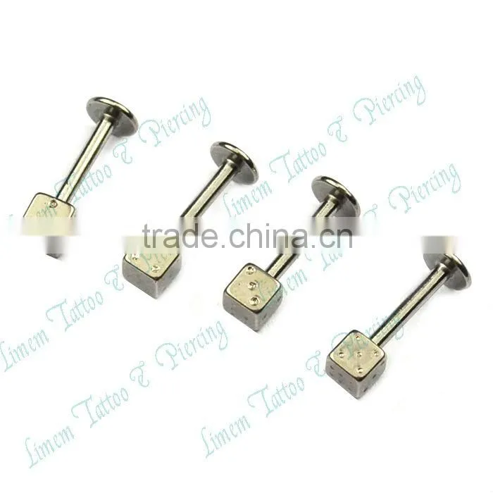 316L surgical steel ROUND LABRET 16G STEEL LIP RING STUD INTERNAL THREAD with Heart High polished lovely With Dice