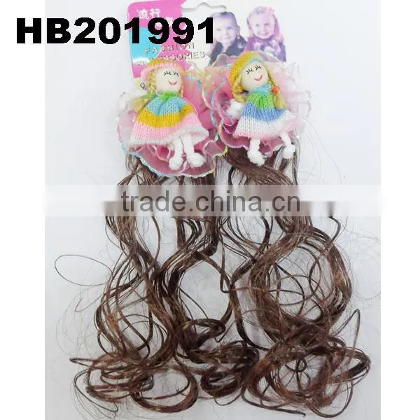 cute baby headband curl hair extensions with sky blue flower ribbon bow