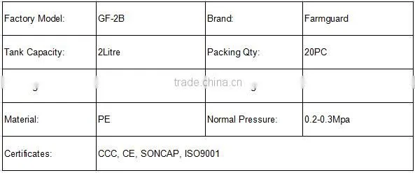 PE Hot sale 2L agricultural garden pressure sprayer Farmguard GF-2B