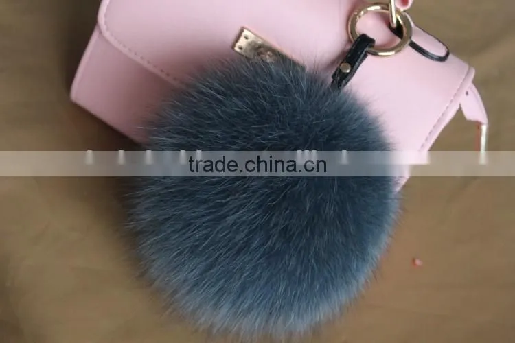 Fluffy Lovely Round 12cm Dyed Fox Fur Pompom with Keychain for Bags