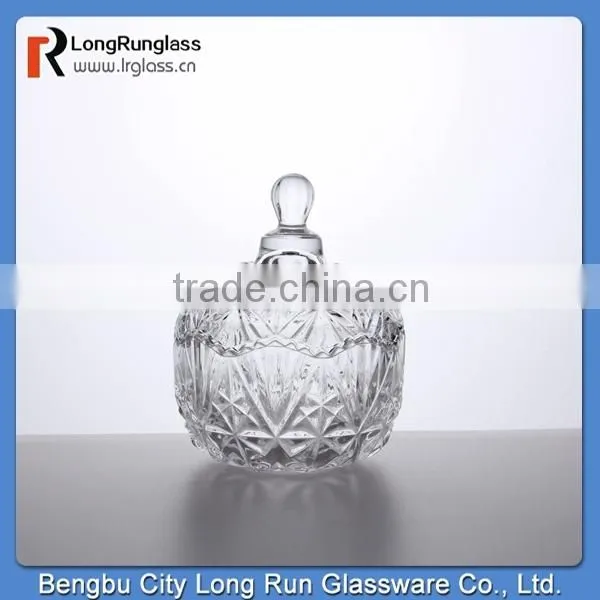 LongRun 284ml elegant design machine pressed beautiful glassware high quality glass holder with lid