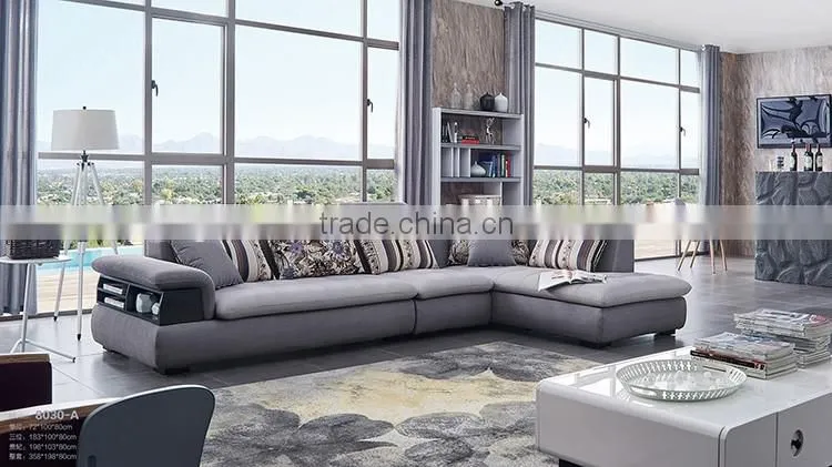 Classic linen fabric corner sofa design home furniture wooden legs recliner sofa with adjustable headrest