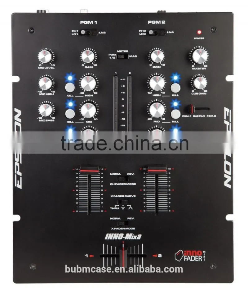 Factory Price EPSILON INNO MIX 2 channel SCRATCH DJ mixer with Balance TRS 1/4 Master Outputs & 1/4 Headphone Input