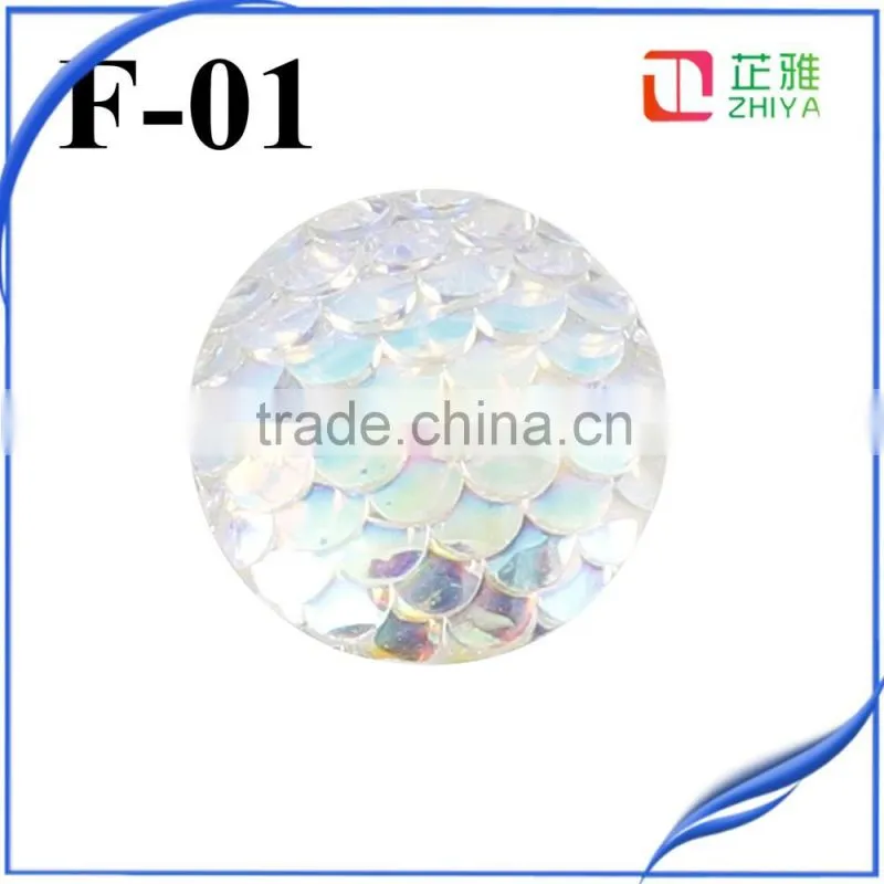 resin sew on stone round shape with Fish scales ab white color flatback