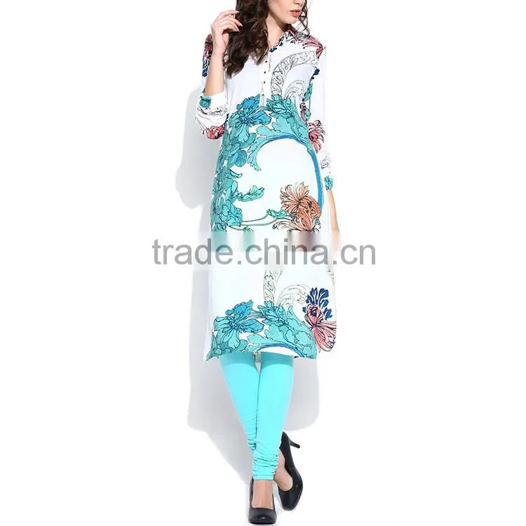 Oem clothes supplier latest design fashion print party wear kurti for women