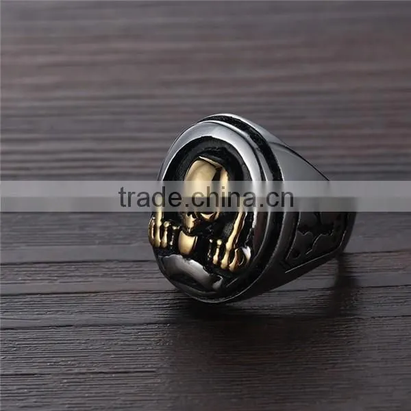 Hiphop vintage two tone devil skull ring