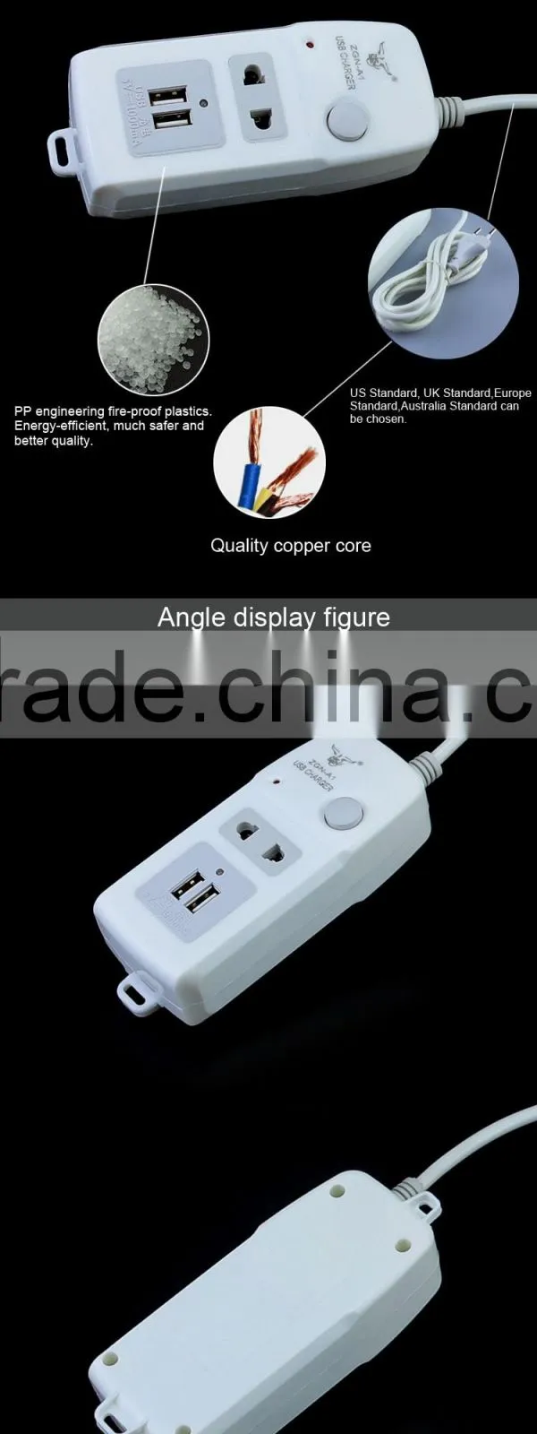 China 2016 new arrival extension electric switch socket with 2 usb ports