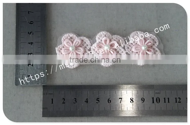 Beautiful 3 cm handmade 3D pink pearl flowers crochet lace trims