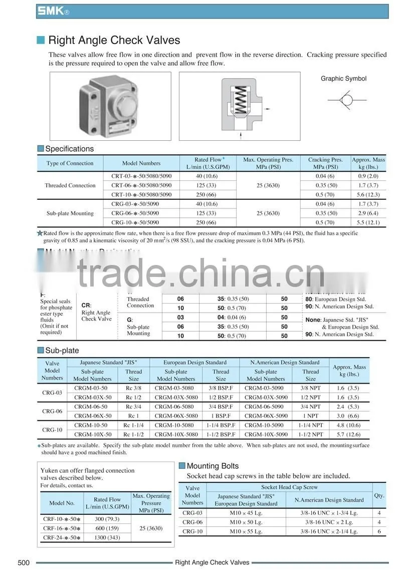 CRG-03-04-50 Yuken Type Hydraulic Right Angle Check Valves