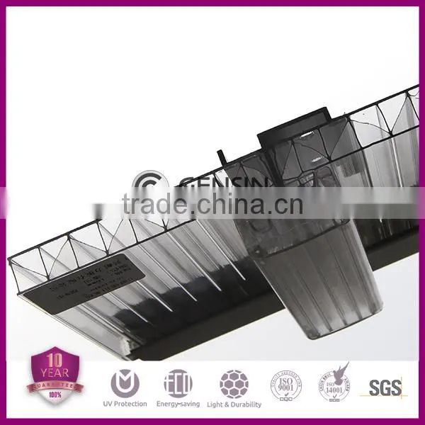 Gensin 12mm 3-layer W-Structure U-locking design polycarbonate sheet 10-year warranty 700mm