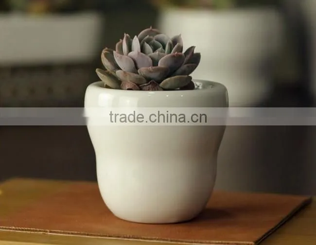 Indoor decorative white glazed small ceramic planter