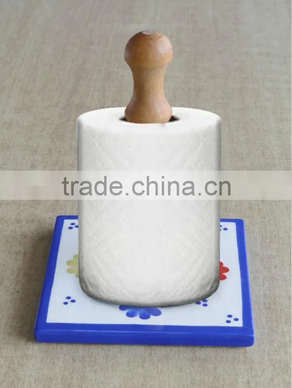 Ceramic paper holder, wooden paper towel holder with ceramic base