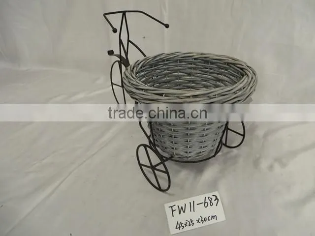 Bicycle frame mini wicker flower basket