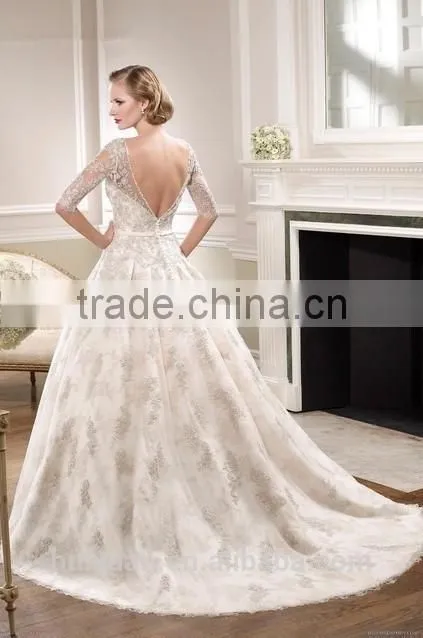 new design long sleeve lace ball gown muslim dress wedding