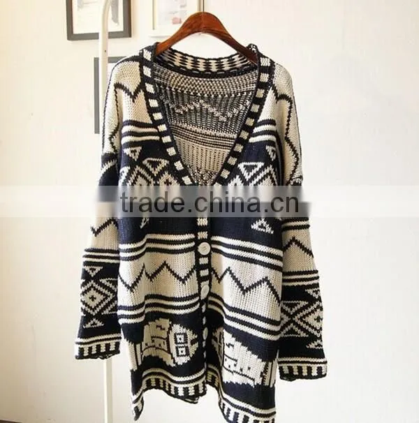 Spring smiles spring and autumn wear new arrival Britpop contrast color loose thick knit sweater women coat