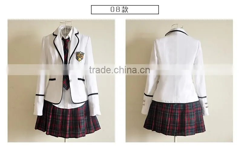 Juqian 2016 custom high class bulk school suits colours beautiful korean high school uniforms wholesale
