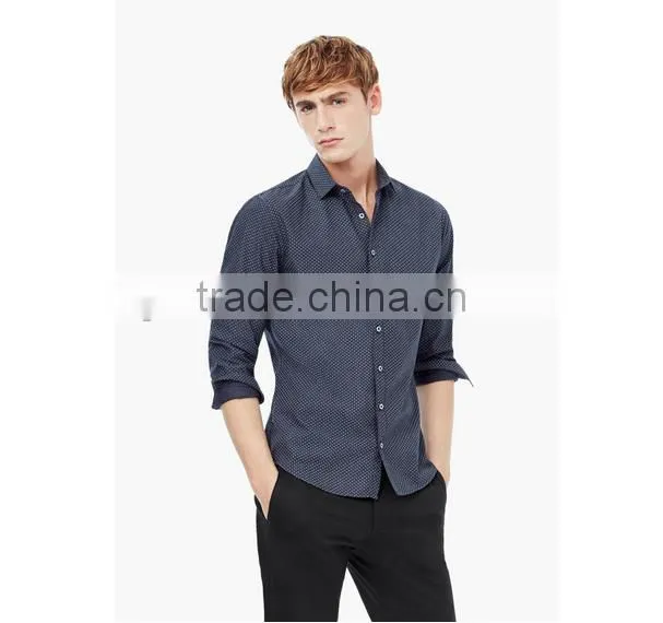 Spots print classic collar white button slim fit fashionable casual men's shirt for 2016