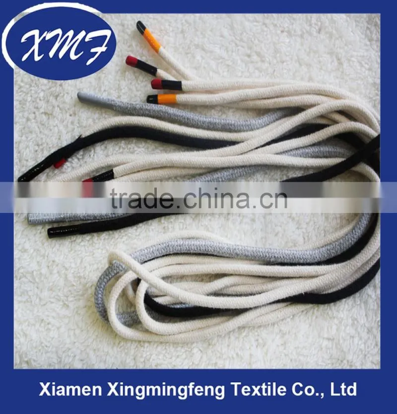 Factory price round waxed cotton shoelaces with rubber tips