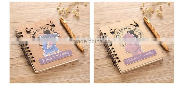 High quality japan detective conan anime wood cover cute notebook