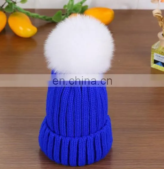 big fur pom beanie warm winter knitted hat fur knitted hats