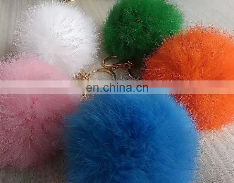 Factory wholesale diameter 6 7 8 9 cm cute real rabbit fur pom pom ball key chain